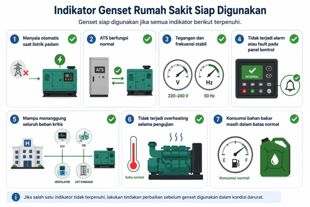 indikator genset rumah sakit siap digunakan