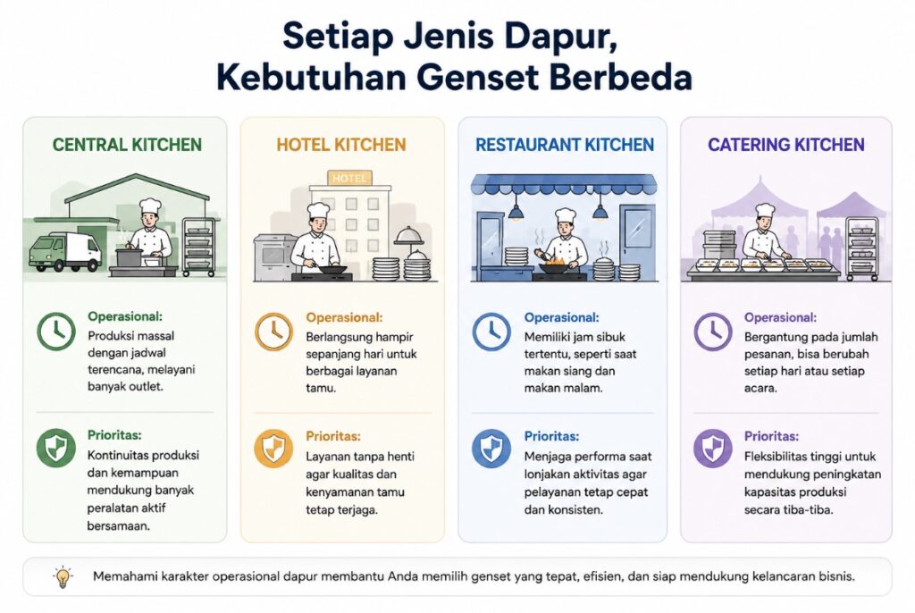 Kebutuhan jenis genset di setiap jenis dapur