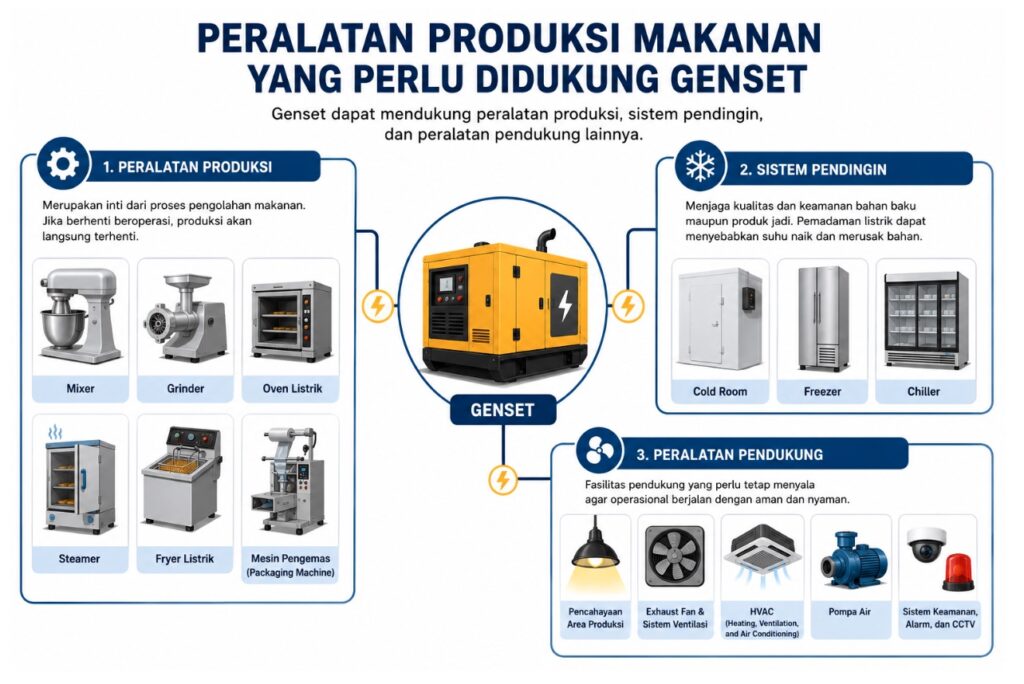Peralatan produksi makanan yang butuh genset