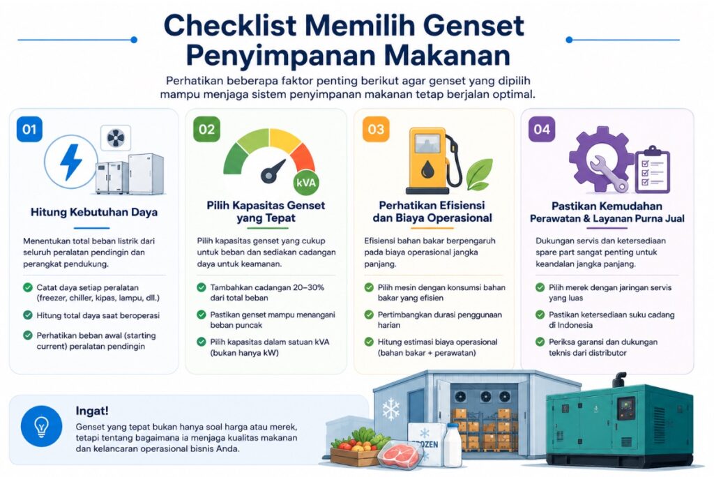 checklist memilih genset penyimpanan makanan