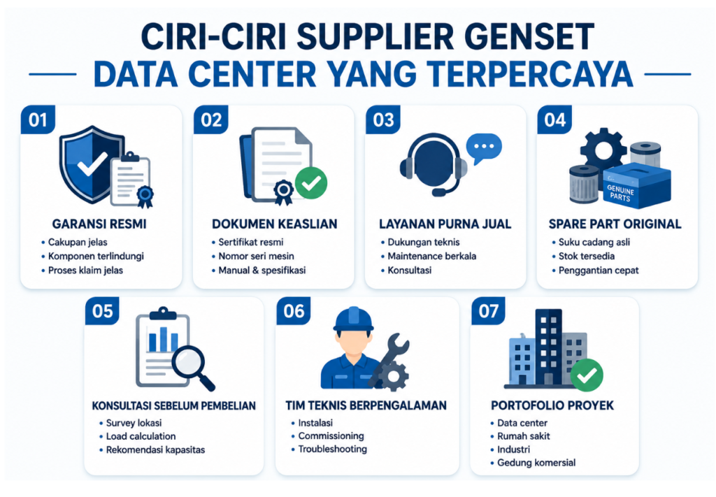 ciri supplier genset data center terpercaya
