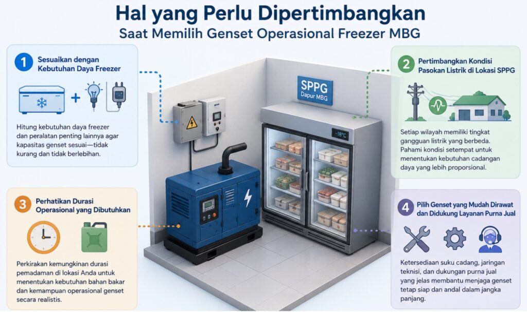 hal yang perlu dipertambangkan saat memilih genset operasional freezer MBG