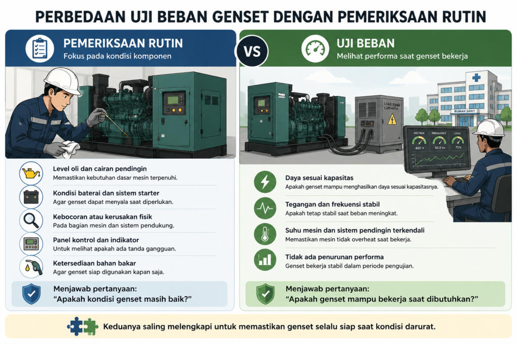 perbedaan uji beban genset dengan pemeriksaan rutin