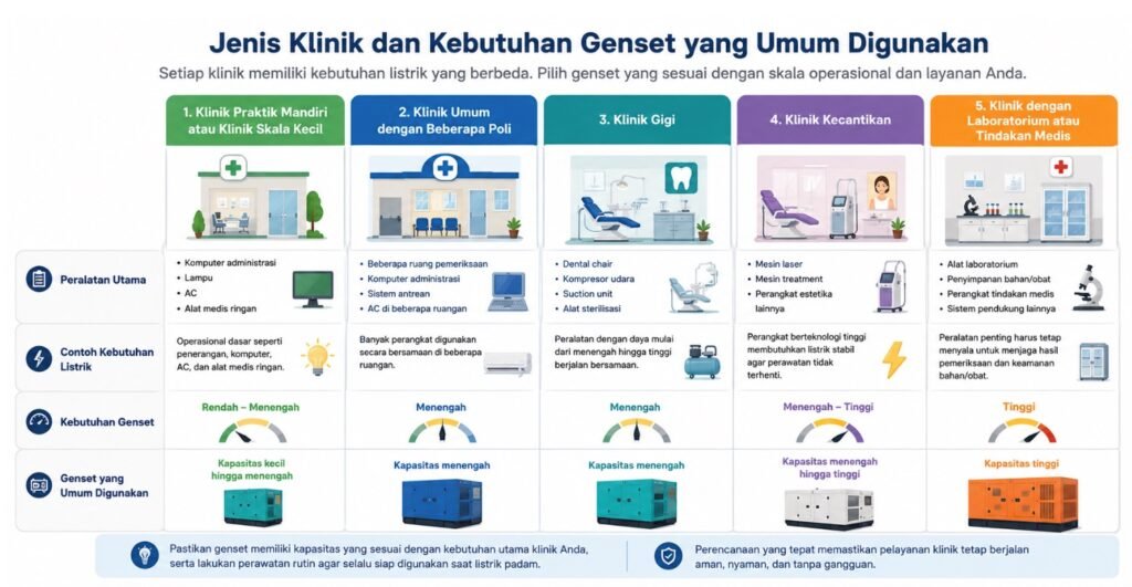 jenis klinik dan kebutuhan genset