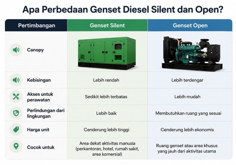 perbedaan genset diesel silent vs open
